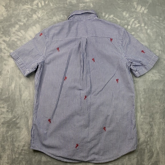 Chaps Short Sleeve Button Up Lobster Shirt Men's Medium Blue White Stripes - Picture 6 of 6